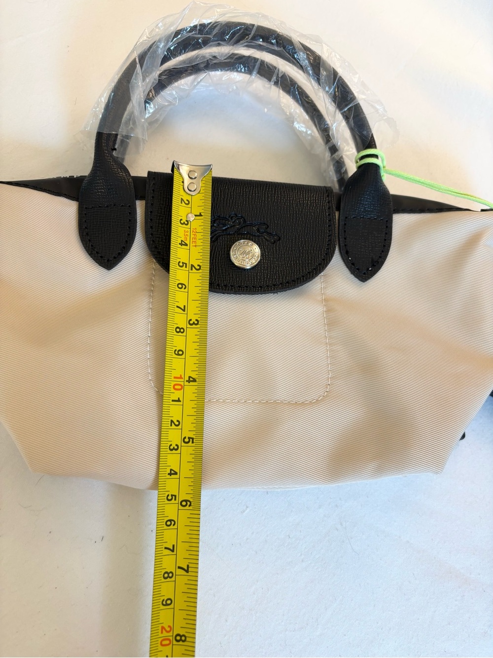 Longchamp Le Pliage mini Handbag in Beige with Black Trim - Picture 6 of 8